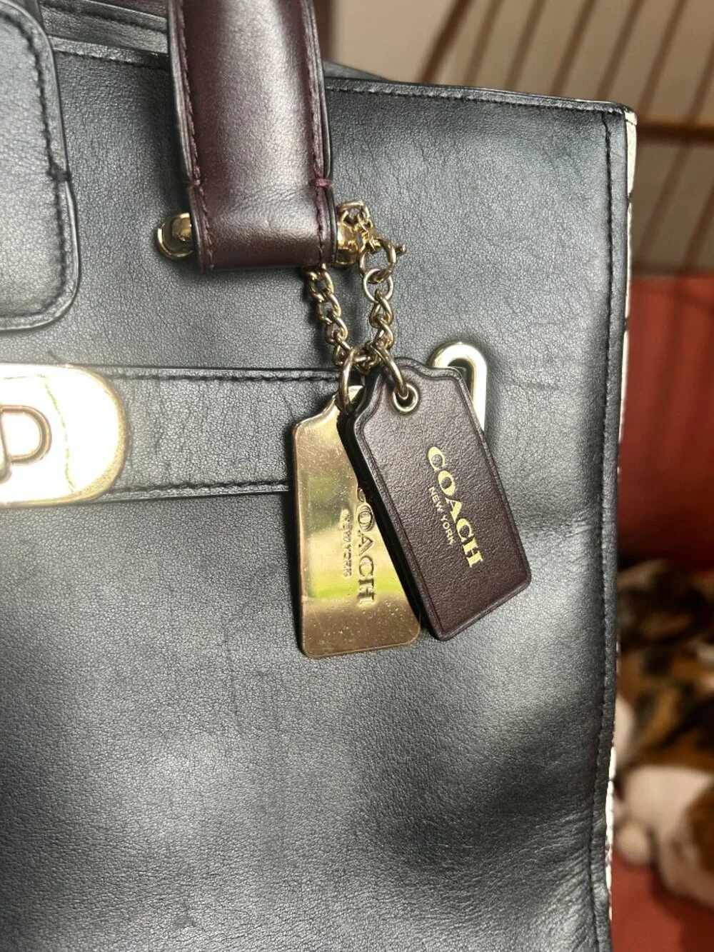 Coach Swagger Carryall in black leather with snakeskin-embossed side panel